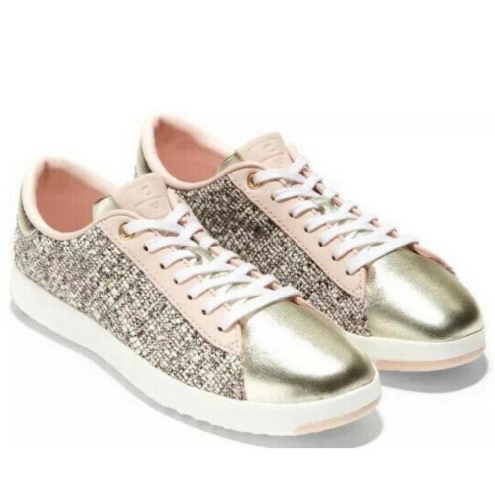 Cole Haan‎ Grand Crosscourt Tweed Metallic Gold Pink Sneakers 6B B20
